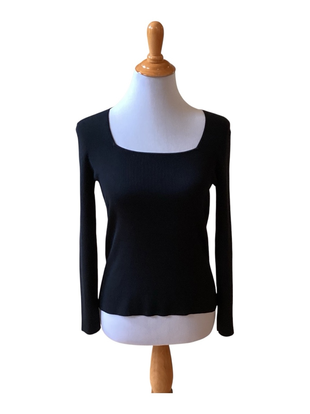 Neiman Marcus Exclusive Dark Navy Square Neck Silk Sweater Size S